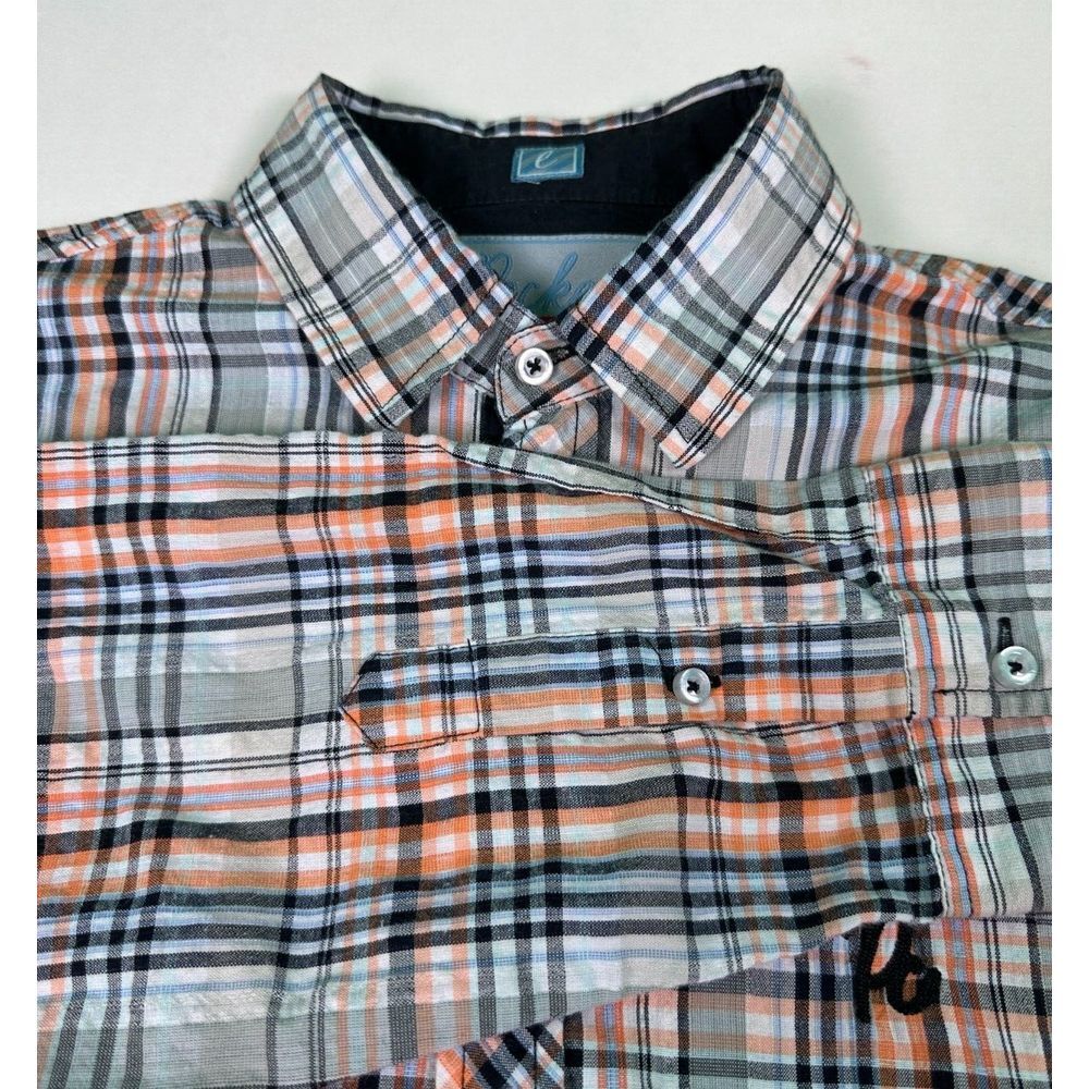 Pocket Change Men's Button Down Long Sleeve Shirt - Orange Plaid - Size‎ Large